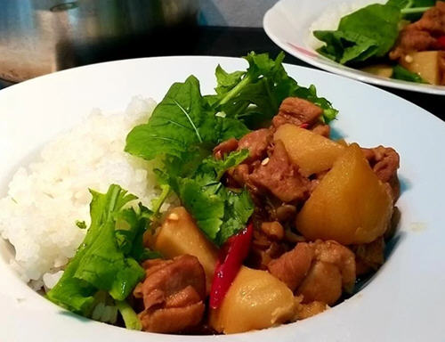 微甜有酱油咸香又松软的马铃薯炖鸡肉盖饭