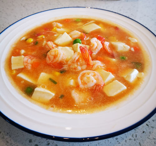 香滑细腻美味营养的蔬菜虾仁烩豆腐