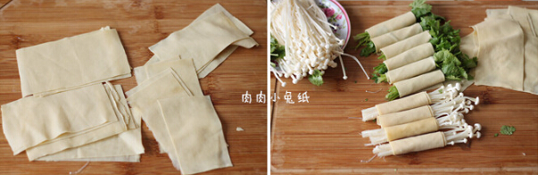 铁板豆腐皮卷金针菇的做法步骤2