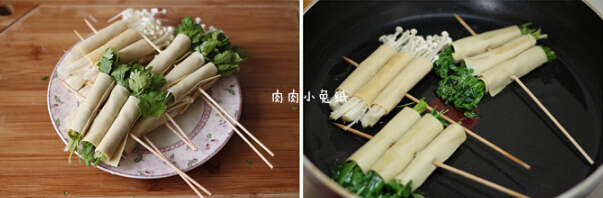 铁板豆腐皮卷金针菇的做法步骤3