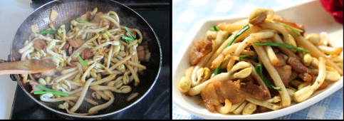 黄豆芽炒五花肉口感细腻，而且营养丰富